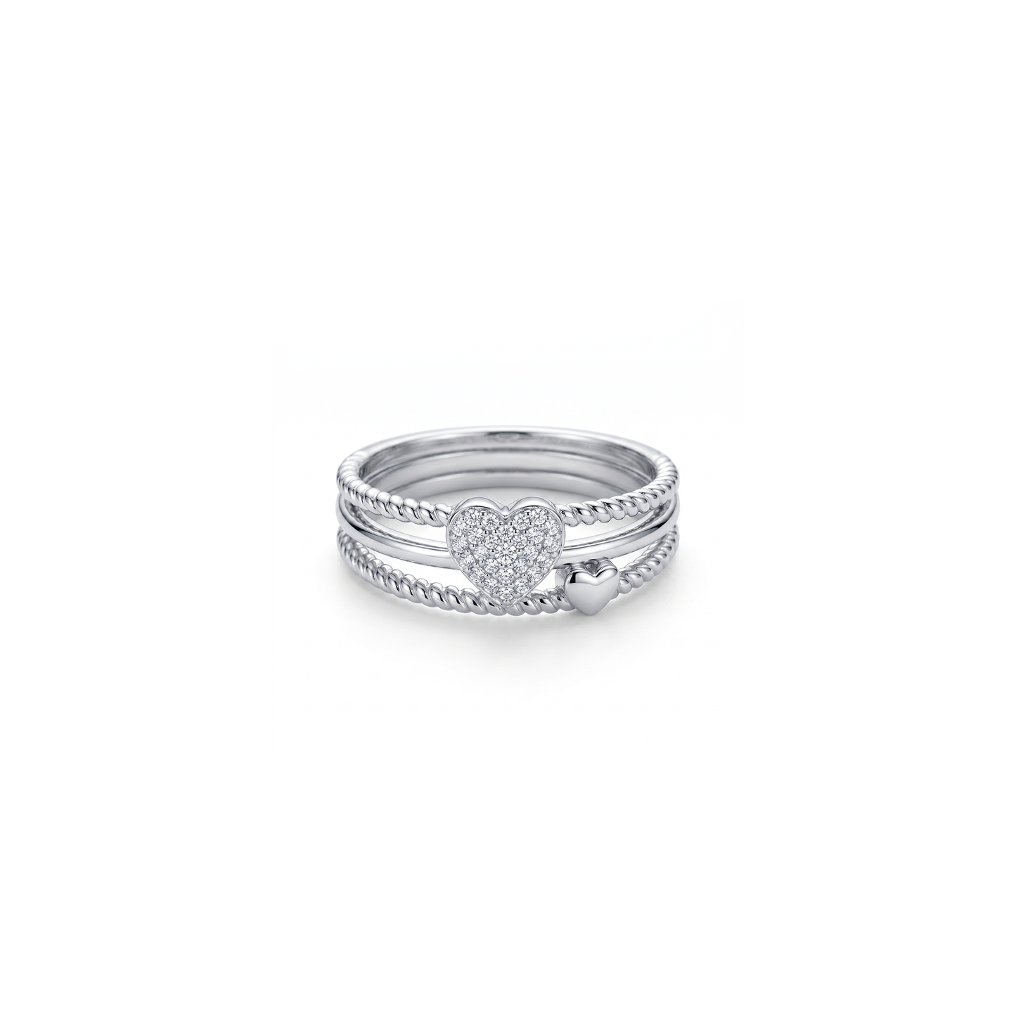 Silver Heart Stack Ring