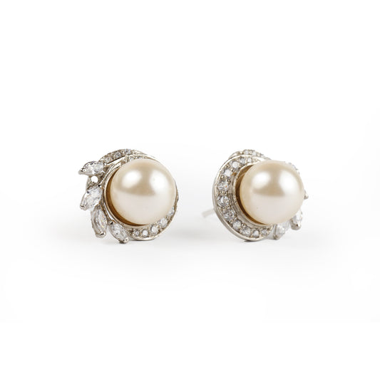 Pearl Ribbon Halo Studs