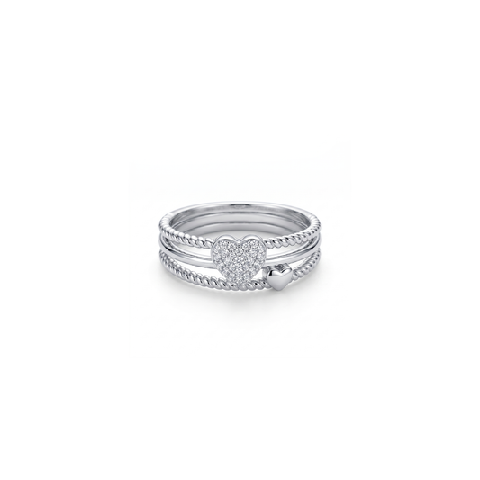 Silver Heart Stack Ring
